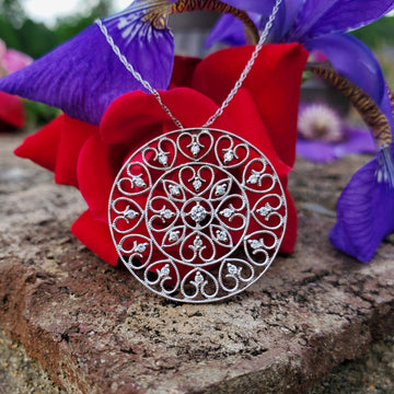 14k White Gold .50 CTW Round Filigree Diamond Pendant - DPD-25813